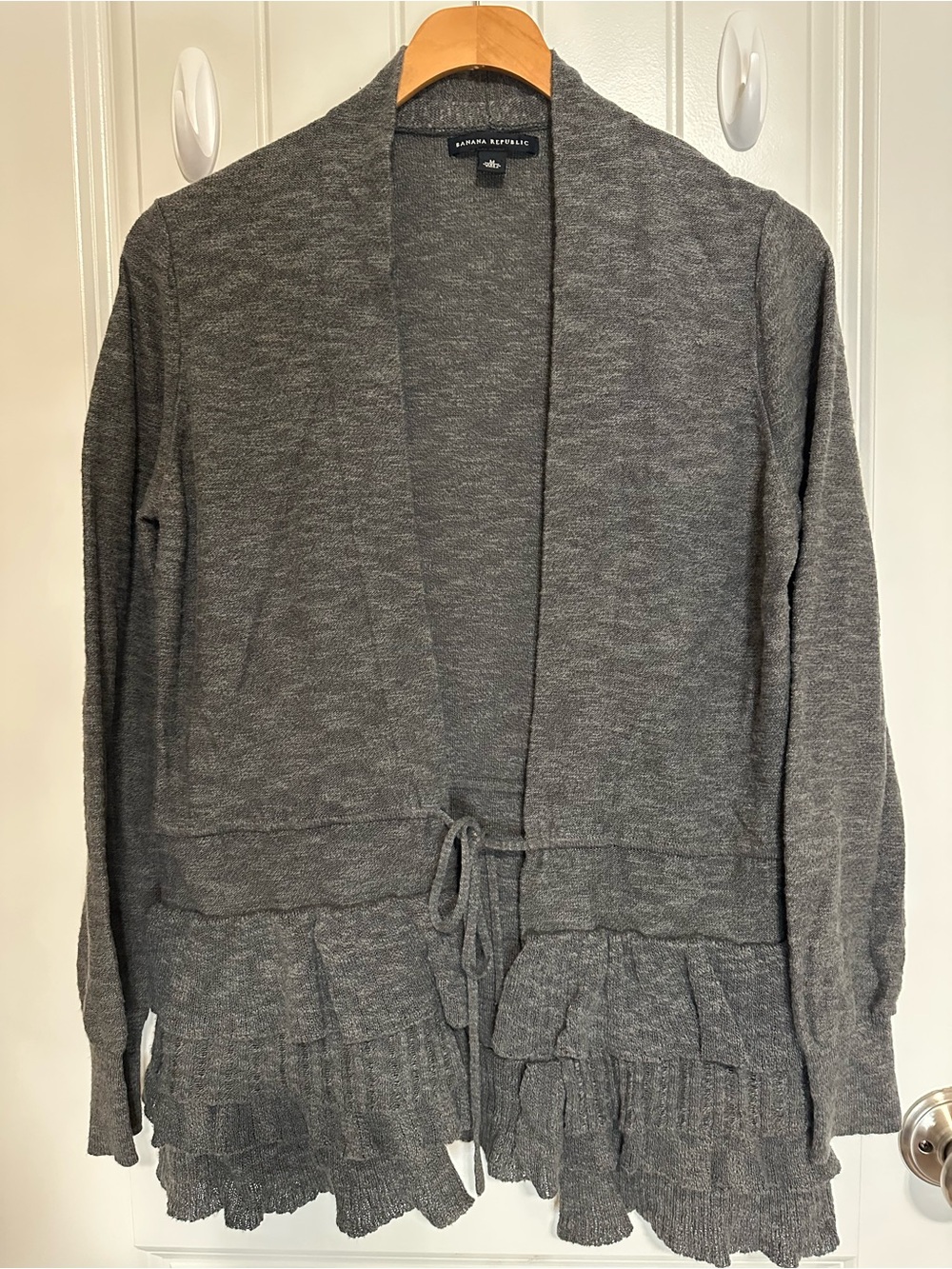 Banana Republic Gray Open-Front Ruffle Hem Cardigan